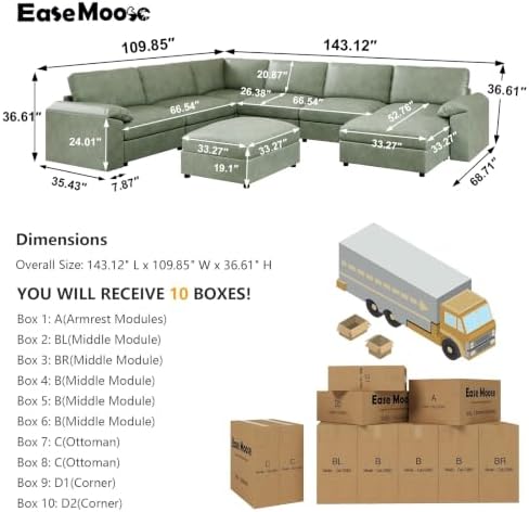 EASE MOOSE Sectional Couches for Living Room, U Shaped Modular Sofa - Image 2