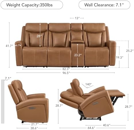 CHITA Zero Gravity Leather Reclining Sofa, 3-Seat - Image 2