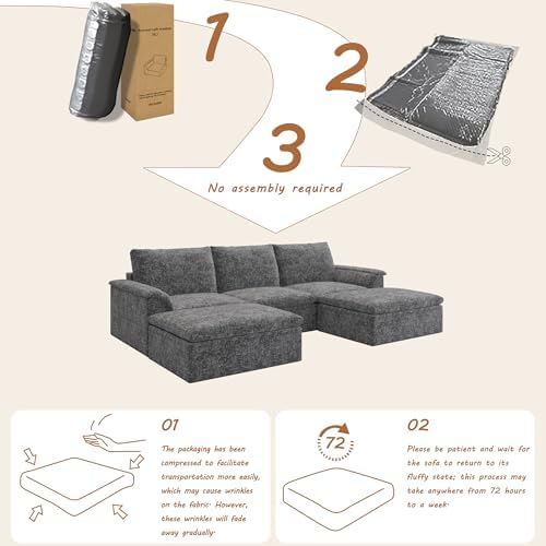 EASE MOOSE 115" U Shaped Sofa, Boneless Sectional Couches - Image 4