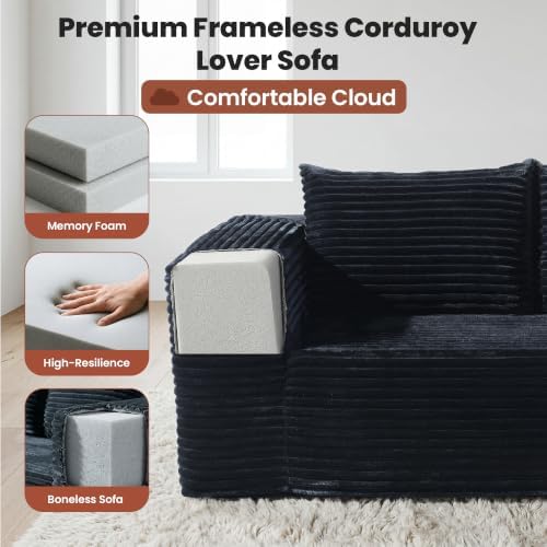 TeQsli Loveseat Boneless Sofa, Cloud Corduroy Deep Seat Couch, No Assembly - Image 4