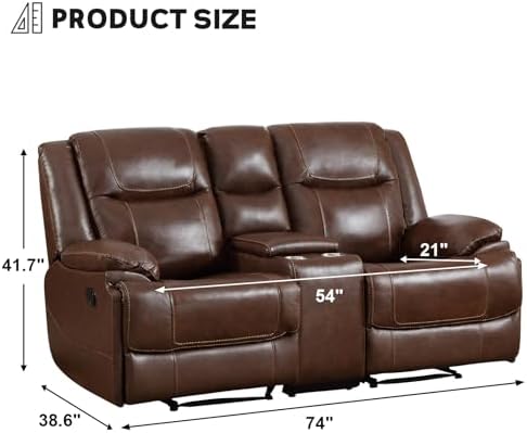 EBELLO Genuine Leather Recliner Manual Loveseat Couch - Image 2