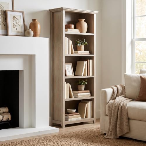 SIMPLIHOME Amherst 70" Tall Solid Wood 5-Shelf Bookcase in Distressed Grey - Image 2
