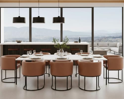 HNY Mid Century Modern Upholstered Barrel Dining Chairs - Image 5