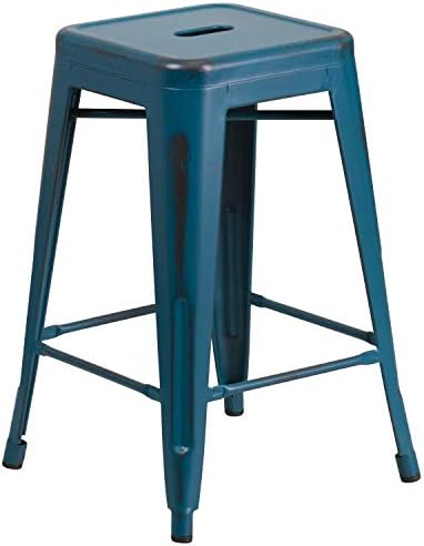 Flash Furniture Kai Commercial Grade 4 Pack 24" High Backless Distressed - Image 4