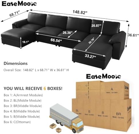 EASE MOOSE Modular Sectional Sofa, U Shaped Scratch Resistant Couch - Image 2