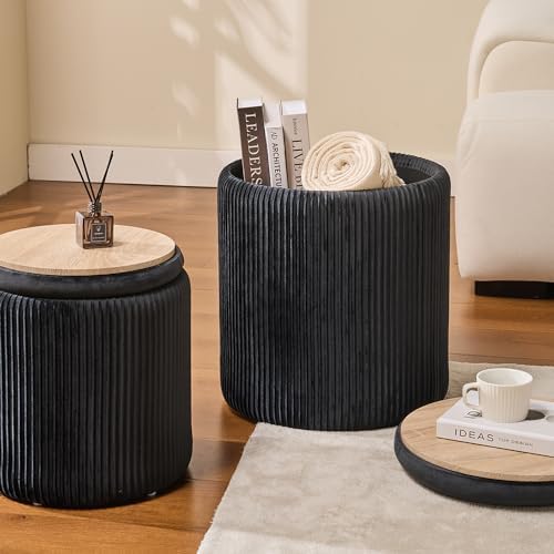 BLEXA Round Ottoman with Storage, Velvet Vanity Stool - Image 6