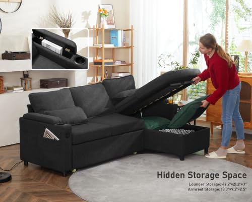 Sofa Bed Pull Out 2 in 1 Sectional Sleeper Sofa L Shaped Couch - Image 5