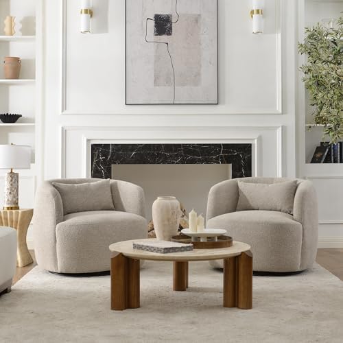 KINWELL 34" W Boucle Swivel Barrel Chairs by KinwellFurniture