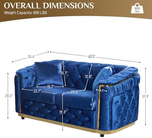 62.5" Velvet Chesterfield Sofa - Image 2