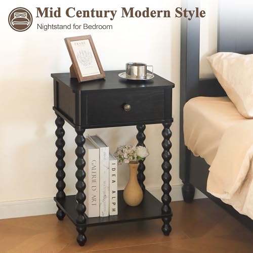 AWASEN Black Nightstand, Bedroom Side Table - Image 6