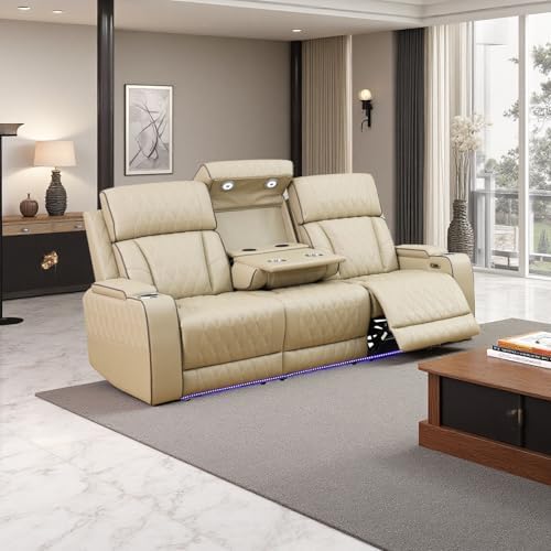Power Recliner Set with LED Lights, Air Leather Reclining Sofa Set with USB by COSYMOORFURNITURE