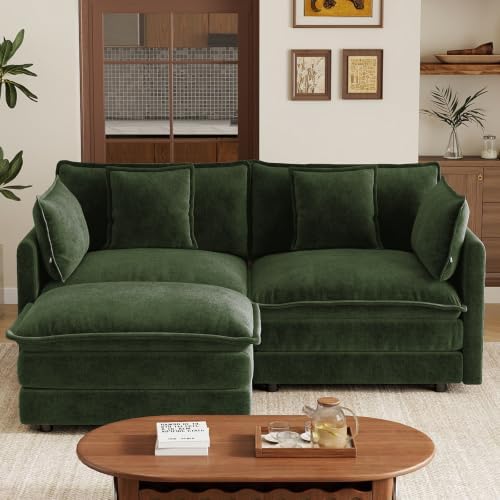 Tmsan 70.8" Cloud Loveseat Couch w/Ottoman, Small L Shape Sectional Sofa by TmsanHomeKitchen