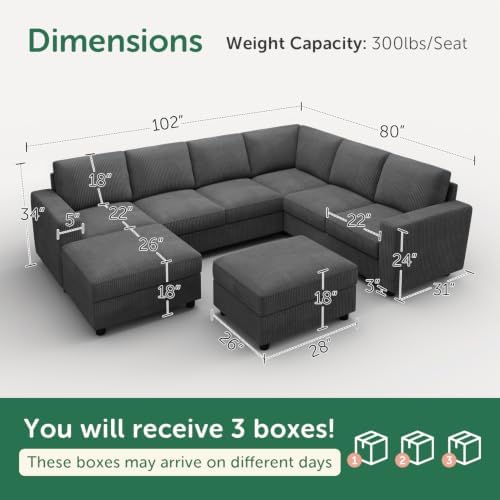HONBAY Corduroy Sectional Couch - Image 2