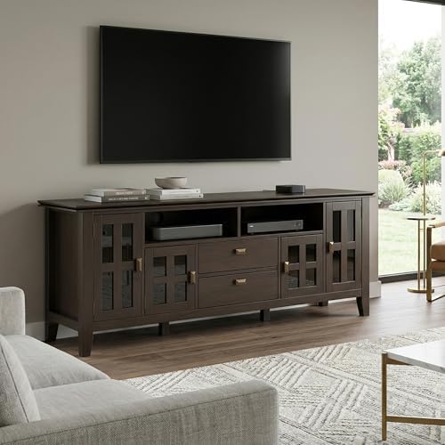 SIMPLIHOME Artisan 72" Wide Solid Wood TV Stand in Brunette Brown - Image 2