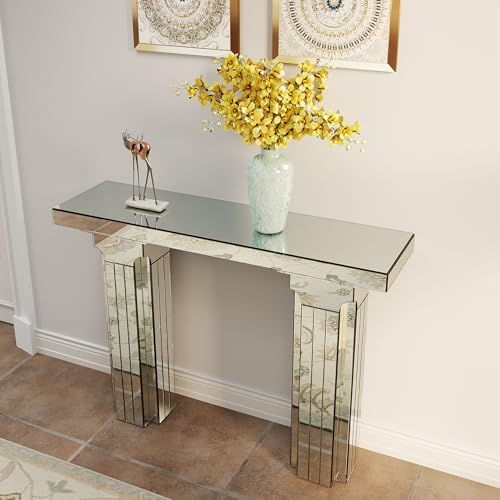 Silver Mirrored Console Table, 43.3" Rectangle Sofa Table - Image 4