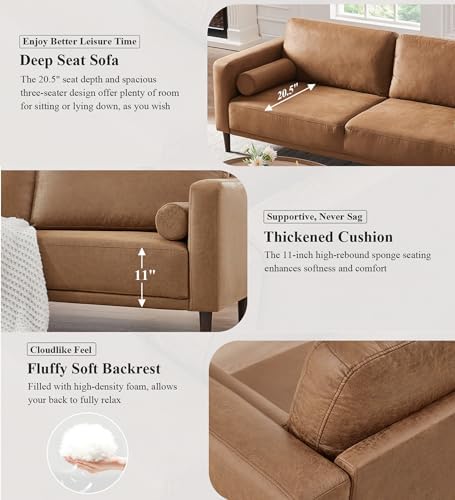 HIFIT 79" Brown Faux Leather Couch - Image 4