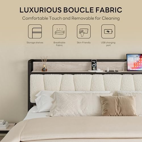 LIKIMIO King Bed Frame with Storage Headboard and Charging Station - Image 7