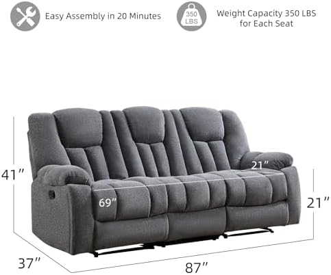 EBELLO Reclining Sofa for Living Room, Extra Wide Modern Overstuffed 3 Seat - Image 2
