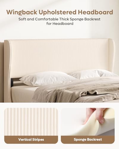 Bestier Queen Bed Frame with Wingback Headboard, Upholstered - Image 4