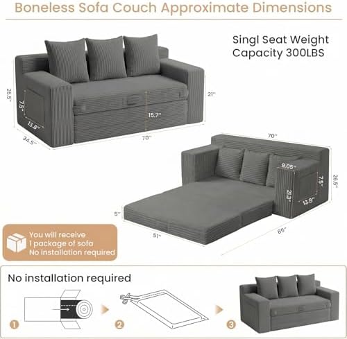 Boneless Couch Sofa Bed, Pull Out Couch Bed - Image 3