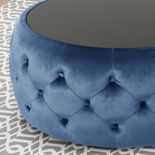 30" Round Velvet Ottoman Coffee Table, Button Tufted Coffee Table - Image 3