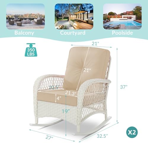 MEETWARM Outdoor Wicker Rocking Chairs Set of 2, Rattan Patio Rocker Chairs - Image 4