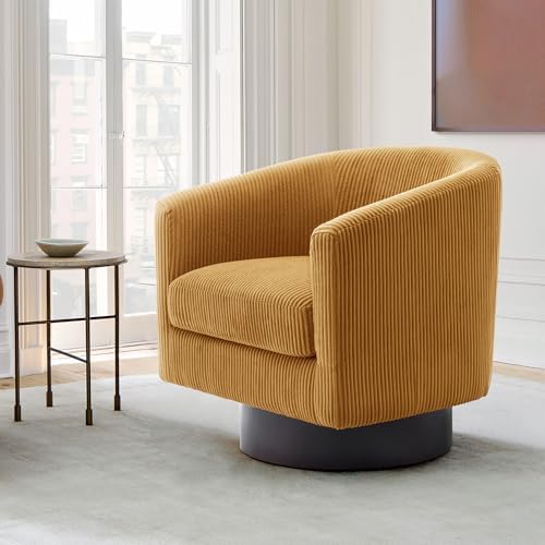 Pia Ricco Set of 2 Corduroy 360° Swivel Barrel Accent Chair Orange - Image 3