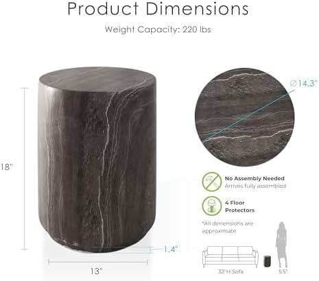 24/7 Shop at Home Ranera Modern 14-inch Natural Stone-Like Side Table - Image 2