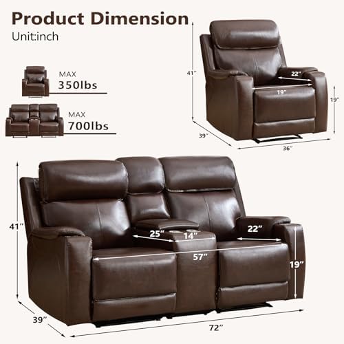 HAOMARKETS 2-Piece Top Grain Leather Electric Reclining Sofa Set, Include Dual - Image 2