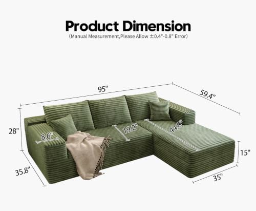 Settab 95" Boneless Couch Modular Sectional Sofa L-Shape Lounge Cloud Couch - Image 2
