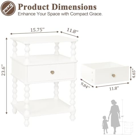 AWASEN White Nightstand, Bed Side Table Bedroom - Image 2