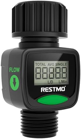 RESTMO Water Flow Meter, Measure Gallon/Liter Consumption and Flow Rate by Restmo