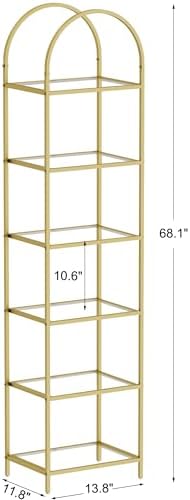 Homhedy 6-Tier Tall Gold Bookshelf, Arched Bookcase - Image 2