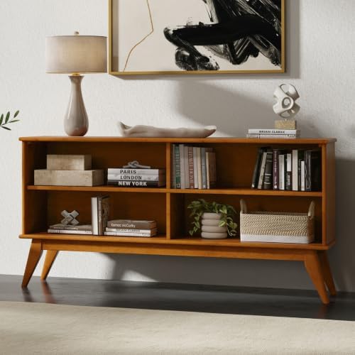 SIMPLIHOME Draper 30" Tall Solid Wood 4-Shelf Bookcase in Teak Brown - Image 2