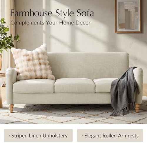 HULALA HOME Farmhouse Curved Couch, 3 Seater Upholstered Sofa - Image 3