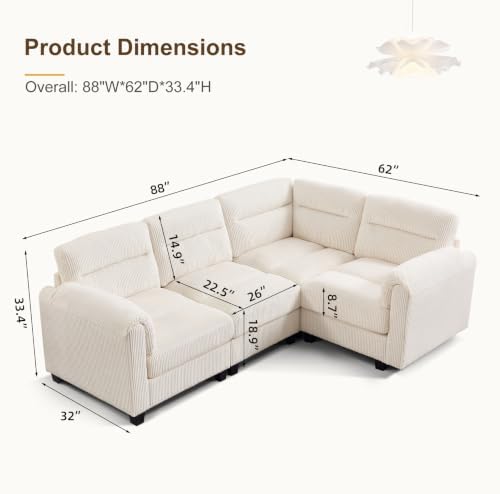HAOMARKETS 90” Modular Sectional L Shaped Corner Sofa, Corduroy 4-Seater Couches - Image 2