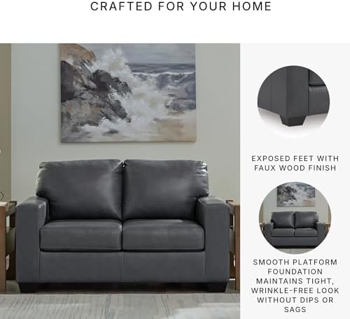 Signature Design by Ashley Blue Small Leather Loveseat - Image 5