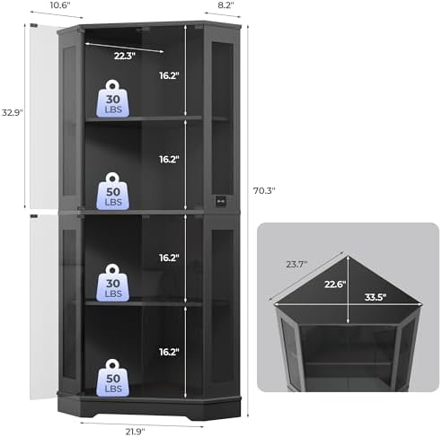 IRONCK 71" Carbon Fiber Corner Glass Display Cabinet - Image 2