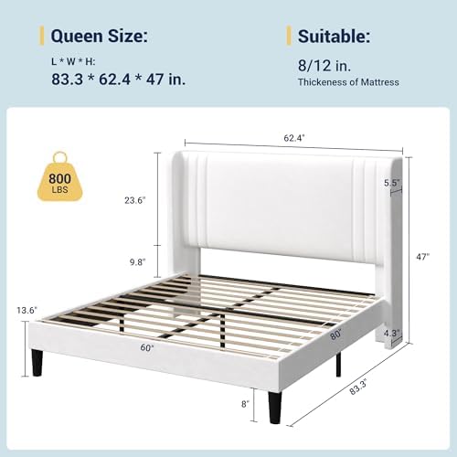 Allewie Queen Size Velvet Platform Bed Frame, Tall Wingback Headboard - Image 2