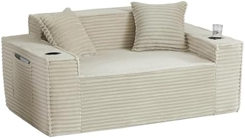 61" Boneless Sofa Couches with Cup Holder, 2 Seat Loveseat Sofas with Side by Easilive