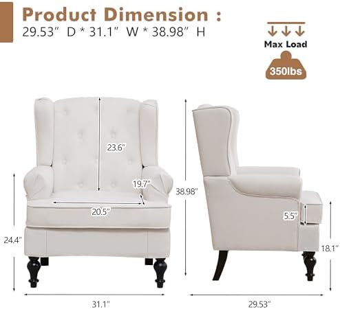 Accent Chair Set of 2, Mid Century Modern Upholstered Wingback Chair, Armchair - Image 2