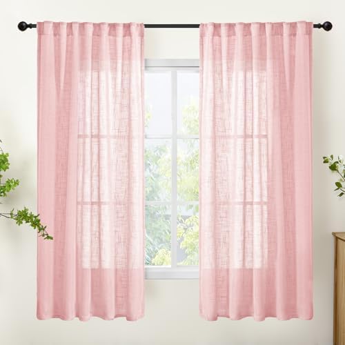 Light Pink Linen Semi Sheer Curtains 63 Inch Length by YoungsTex