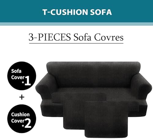 3 Piece T Cushion Sofa Slipcovers Stretch Couch Cover Furniture Covers - Image 3