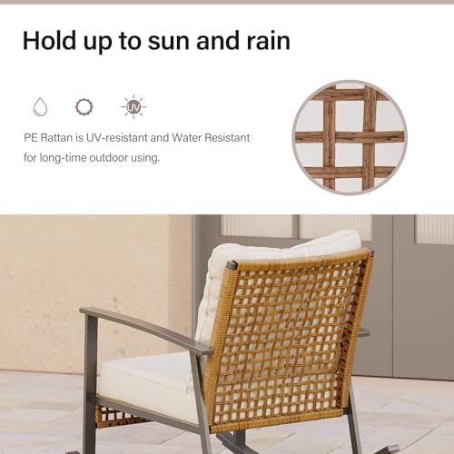 LAUSAINT HOME 3 PCS Wicker Rocking Chair, Outdoor Patio Furniture - Image 3