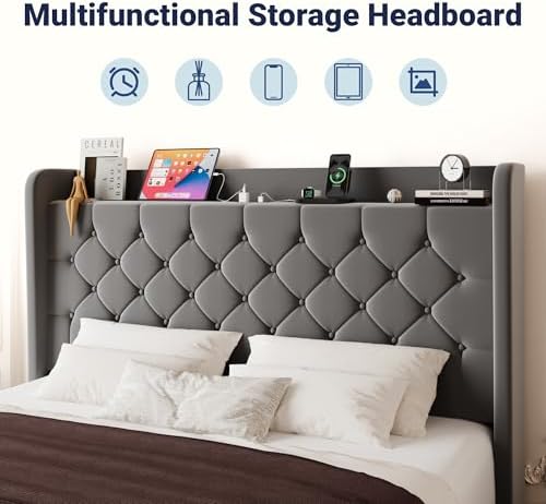 Allewie Full Bed Frame, Storage Headboard & Charging Station - Image 4