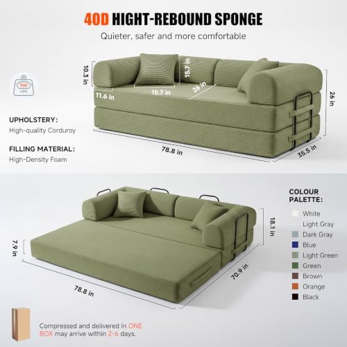 79" Memory Foam Sofa Bed, Convertible Futon Boneless Couch - Image 3