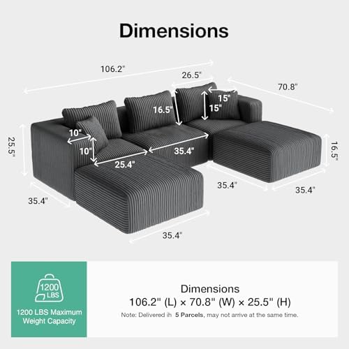 Novilla 106" Modular Sectional Sofa, U Shape Cozy Sectional Couch, Modern Cloud - Image 2