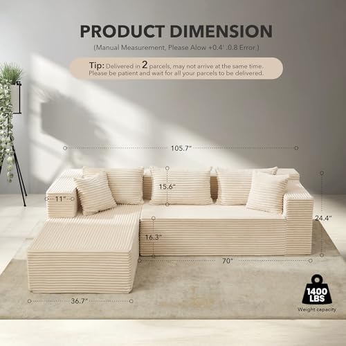 106" L Shaped Modular Cloud Sectional Sofa - Image 3