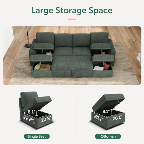 HONBAY Modular Sectional Sleeper Sofa Bed, Corduroy Pull Out Couch - Image 3
