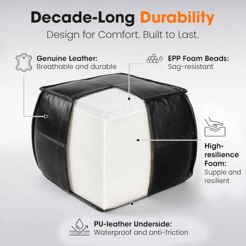 Leather Square Ottoman, Pouf for Living Room - Image 5